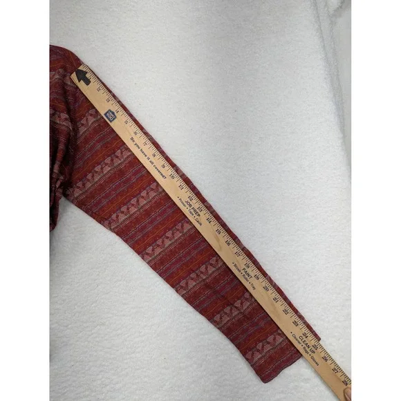 Woolrich Womens XL Red Geometric Aztec Print 1/4 Zip Long Sleeve Cotton Shirt - Picture 6 of 8